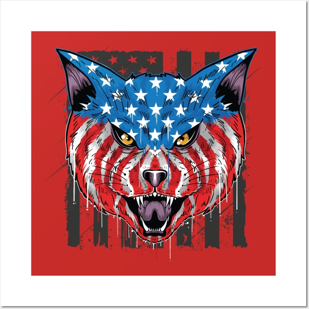 American Flag Patriotic Cat Wall Art by letnothingstopyou